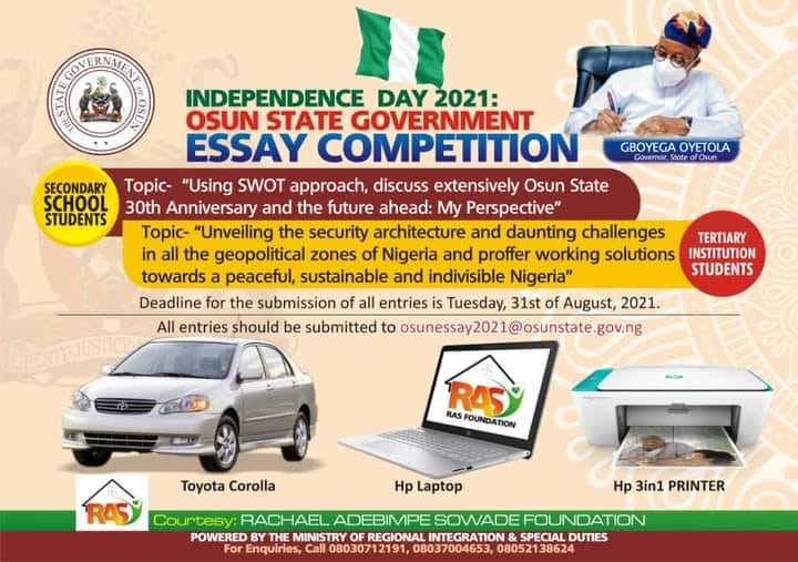 Independence Day 2021: Osun State Government Essay Competition